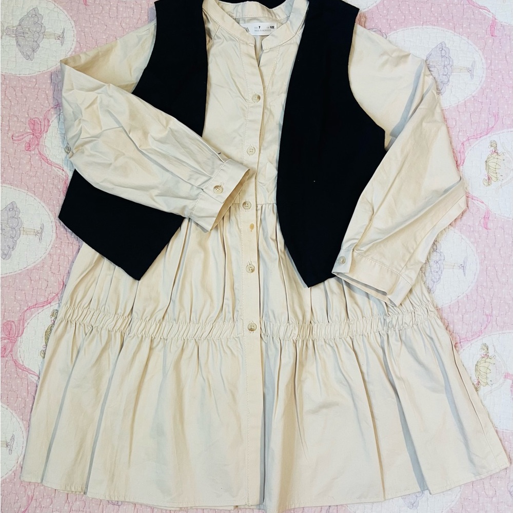 Zara Kids Cream Dress with Black Vest